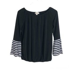 Michael Michael Kors Slinky Off the Shoulder Top Bell Sleeves Black White XS